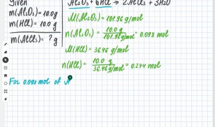 Mass alcl3 grams react produced hcl when find solved equation balanced according