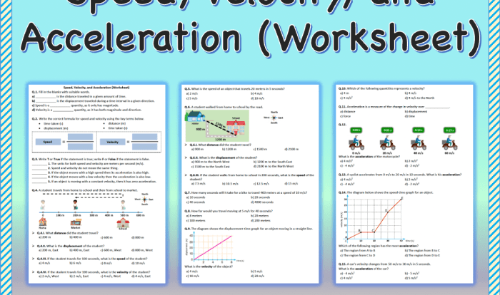 Worksheet about speed velocity and acceleration